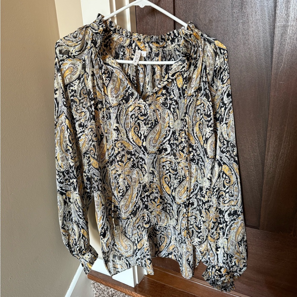 Paisley Print Women's Top - Black and Gold